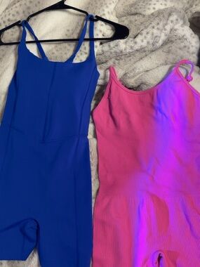 Royal Blue and Hot Pink Ribbed Rompers - Double Pack